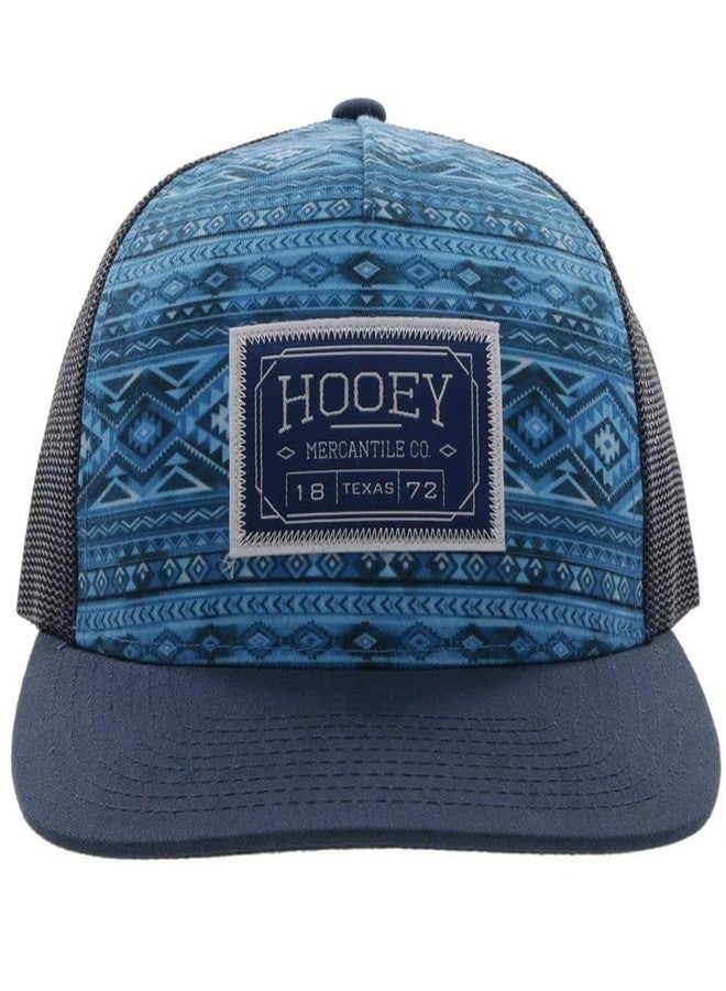 HOOEY Doc Adjustable Mesh Back Trucker Hat with Logo Patch Aztec Style Pattern (Blue/Black) - Image 4